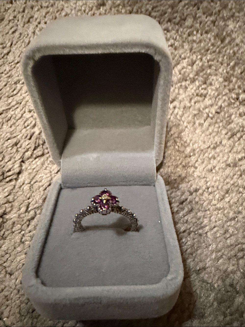 Barbara Bixley Sterling Silver- Purple Floral Ring with Sparkling Accents